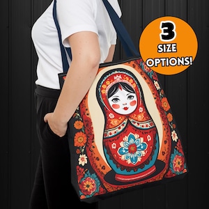 Russische Matryoshka Einkaufstasche, süßes Nesting Doll Geschenk, Floral Zurück zu Schultasche, Babuschka Strandtasche, Holztasche