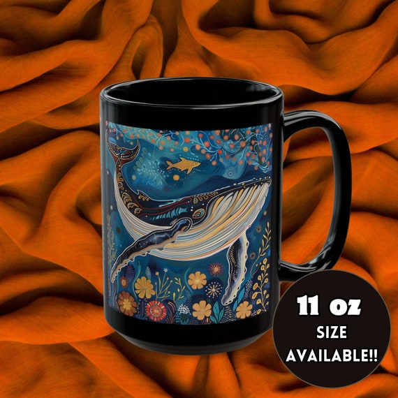 Folk Art Humpback Whale Mug: Nautical Coffee Cup (15 oz)
