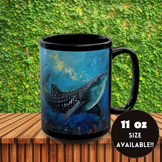 Whale Shark Watercolor Mug: Black Ceramic Coffee Cup