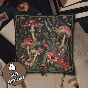 Funda de almohada con diseño de hongos, funda de cojín con diseño floral botánico, ropa de cama de estilo cottagecore oscuro, decoración de bosque encantado, bonita decoración para el hogar con hongos
