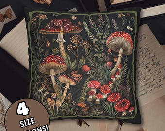 Funda de almohada con forma de hongo: decoración floral botánica de estilo cottagecore oscuro