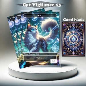 3 jetons Cat Vigilance - carte personnalisée proxy MTG, illustration complète EDH