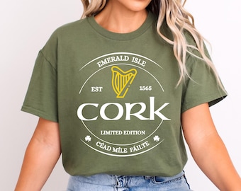 Maglietta unisex slim fit Cork Ireland, maglietta da pub Cork Ireland, maglietta irlandese della contea di Cork, regali irlandesi della contea di Cork, maglietta per il giorno di San Patrizio