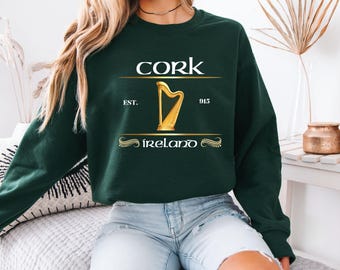 Sudadera unisex de cuello redondo de mezcla gruesa de Cork, Irlanda, sudadera del condado de Cork, suéter de Cork, regalos irlandeses del condado de Cork, regalos navideños de Iris