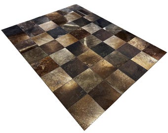 Handmade Dark Brown Gradient Square Cowhide Rug 180x240 cm – Organic Leather Rug for Modern and Classic Home Decor