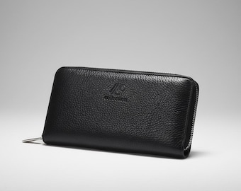 Luxury Zipped Genuine Leather Large Women’s Wallet – Handmade Black