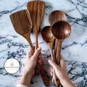 Natural Wooden Kitchen Utensil Set For Cooking Wooden Spoons Spatula Set Wooden Teak Kitchen Utensil Set Cooking Eco Friendly Gift Home Gift