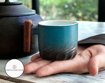 Natural Wood Handle Espresso Mug Tiny Coffee Cup Gradient Colour Mug New Home Gift Espresso Mug Set Colour Espresso Mug Wooden Handle Cup
