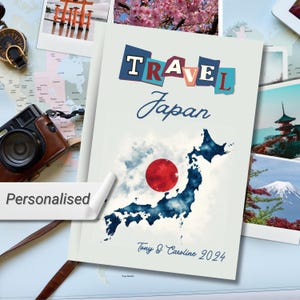 Japan Hardcover Travel Notebook, Personalised Hardback Japanese adventure diary, visit Tokyo, Kyoto, Ruled perforated pages.