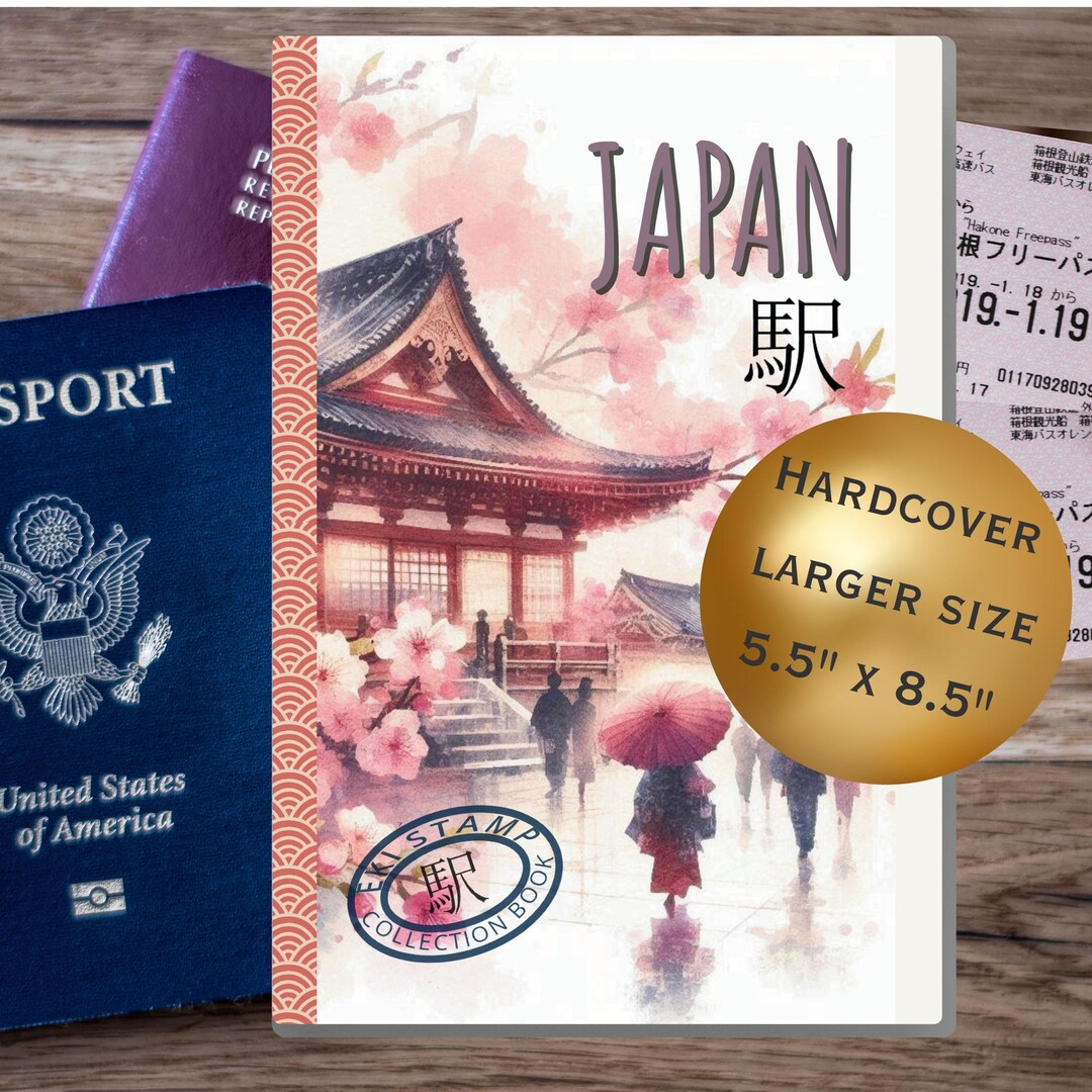 Japanese EKI Stamp Collecting A5 Hardcover Notebook, Rainy Temple