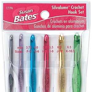 Susan Bates Silvalume Crochet Hook Set Sizes 3.75, 4.0, 5.0, 5.5, 6.0, 6.5 mm #12196