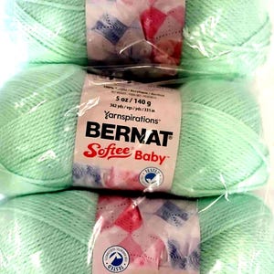 Bernat Softee Baby Yarn Lot of 3 Skeins Acrylic #3 Light MINT