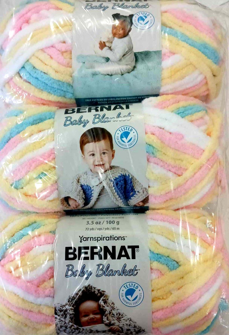 Bernat Baby Blanket Yarn Lot of 3 Skeins PITTER PATTER #6 Super Bulky image 1