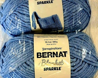 Bernat Blanket Yarn AQUA SPARKLE Lot of 2 Skeins 10.5 oz Polyester