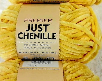 Premier Just Chenille Yarn LEMON Yellow Lot of 3 Skeins