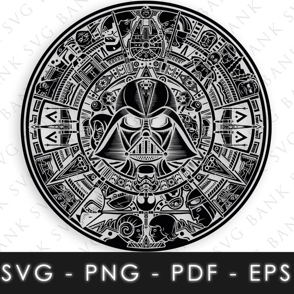 Aztec Calendar SVG, Aztec Calendar Vector, Star Wars Aztec Calendar SVG, Darth Vader SVG, Aztec Calendar Darth Vader Svg, Darth Vader Vector