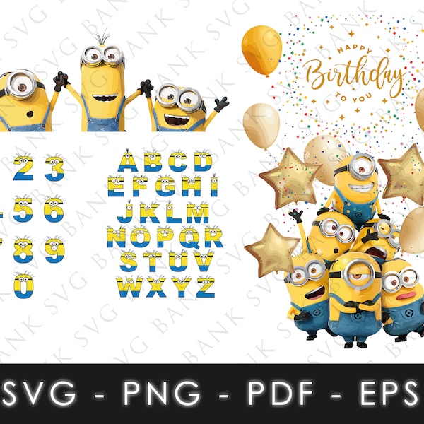 Minions SVG, Minions lettertype SVG, Minions lettertype Vector, Minions alfabet SVG, Minions Cricut, Minions Letters Svg, Minions verjaardag Svg