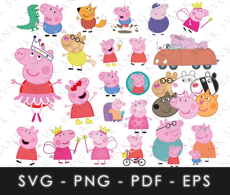 Pig SVG, Pig Vector, Pig SVG Bundle, Pig for Cricut, Pig PNG, Pig Clipart, Pig Digital, Cartoon Svg, Cartoon Vector, Cartoon Png imagem 1