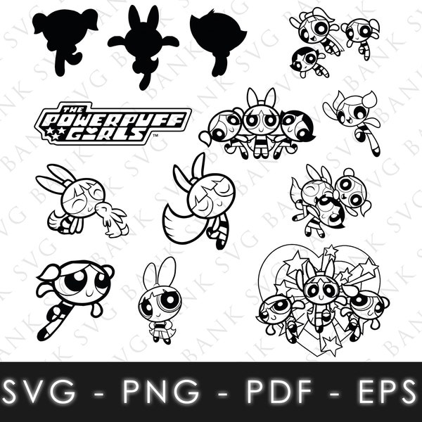 Power Puff Girls SVG, Power Puff Girls Vector, Power Puff Girls Silhouette SVG, Power Puff Girls Silhouette Vector, Cartoon SVG