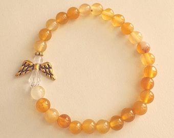 Pulseira de anjo: ágata amarela, contas de vidro de anjo, joias memoriais