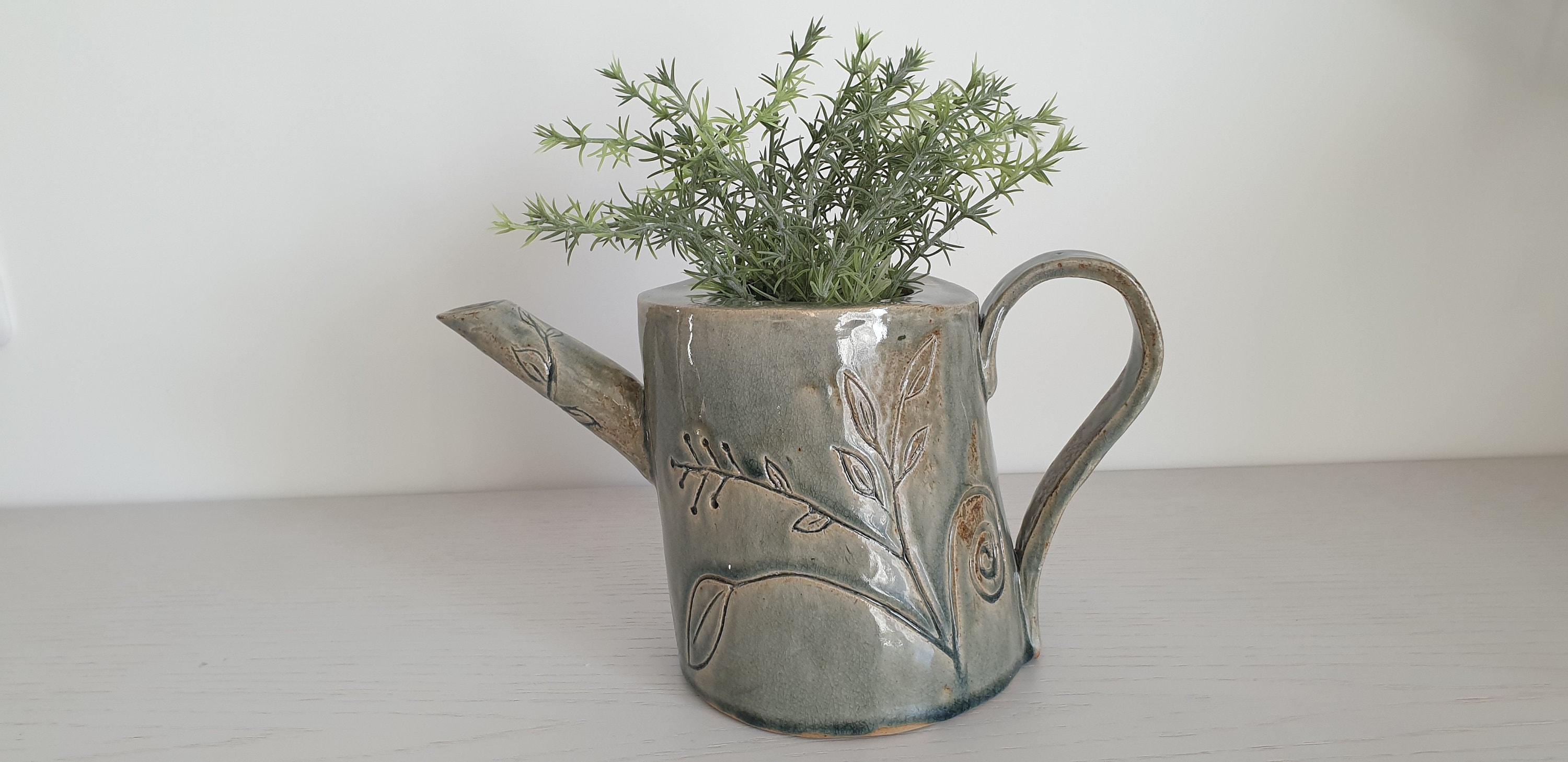 Théière Céramique Bleue Vase Original Pour Bouquet De Fleurs
