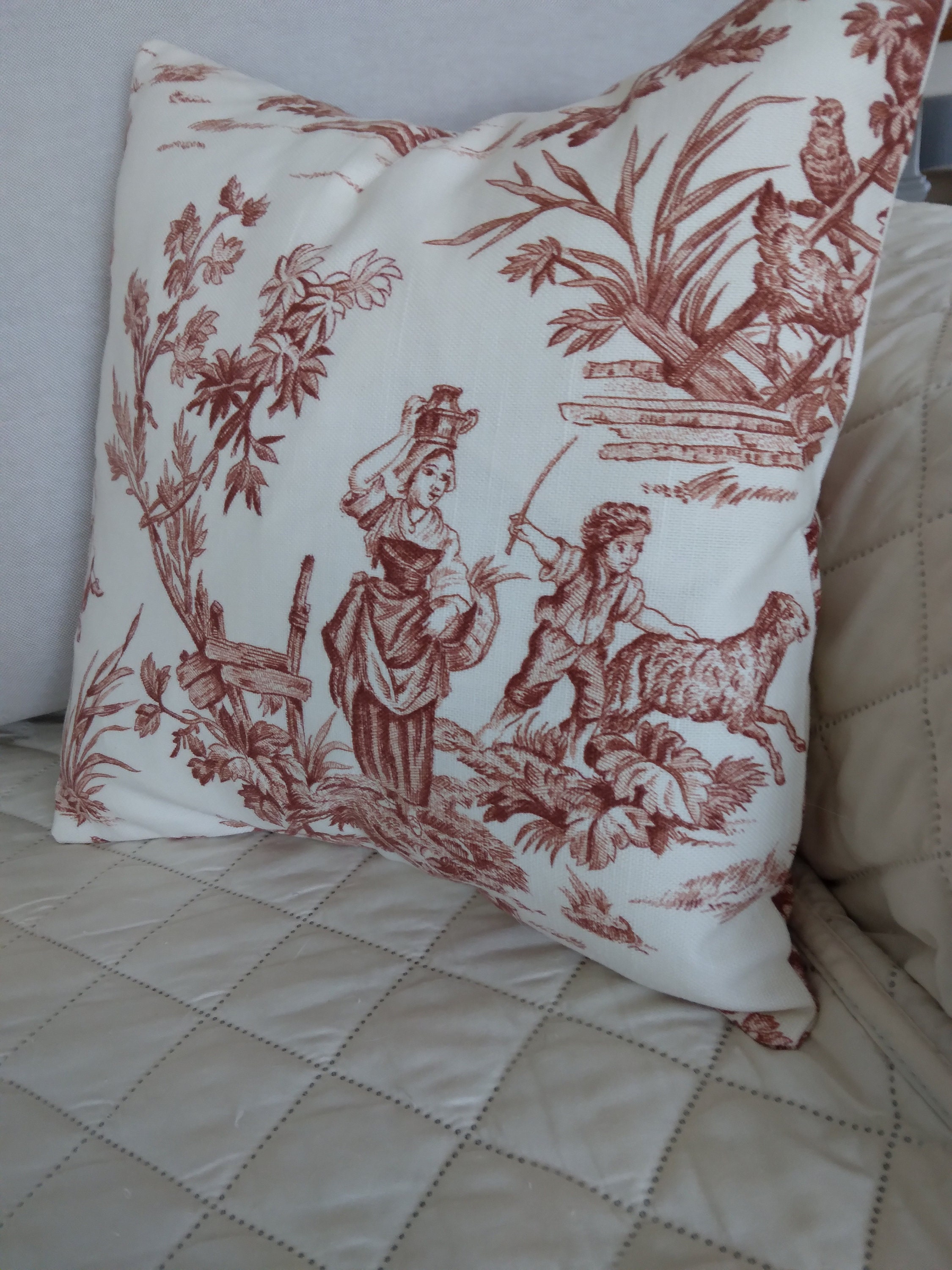 RED Toile PILLOW COVER / Slip French Country Pictorial Etsy