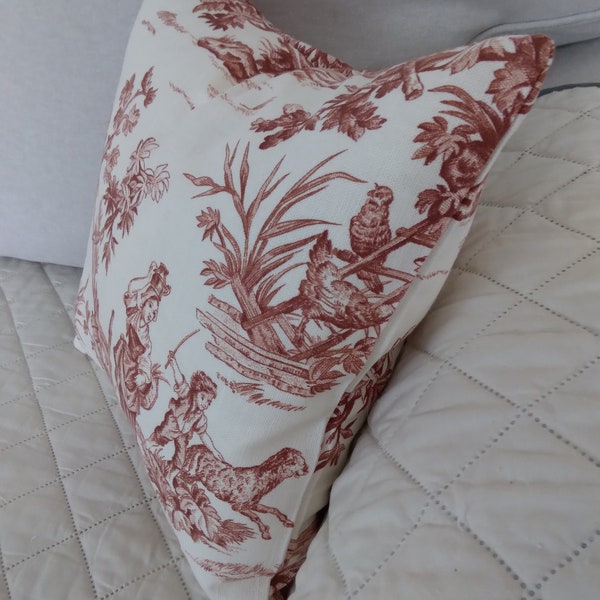 RED Toile PILLOW COVER / Slip - French Country - Pictorial