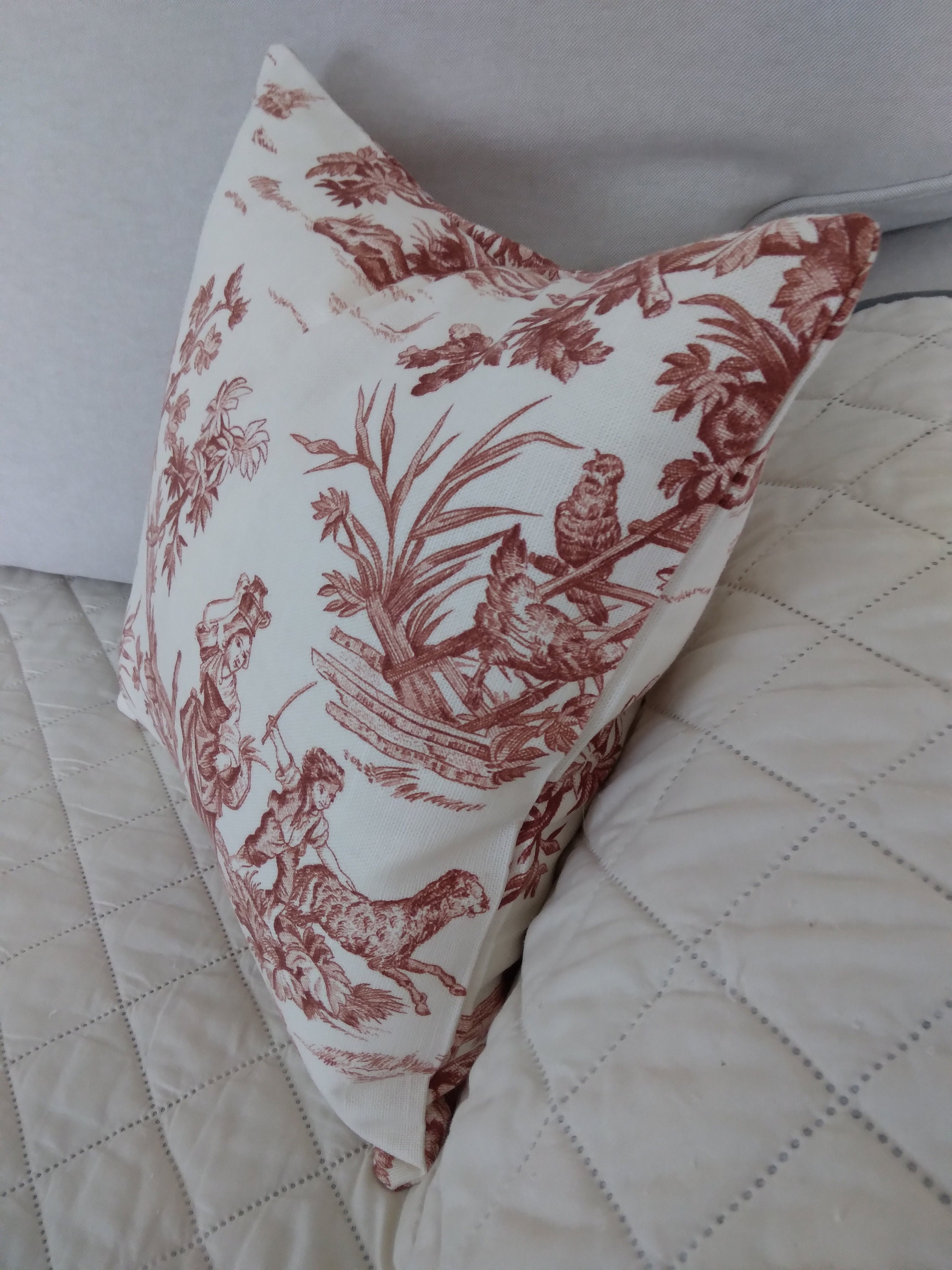 RED Toile PILLOW COVER / Slip French Country Pictorial Etsy