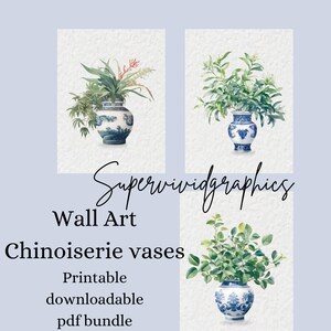 Arte mural de jarrones chinos, pósteres de chinoiserie, paquete en formato PDF, descarga digital, impresiones artísticas florales y botánicas