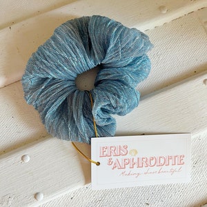 Blue Metallic Stretch Plisse Scrunchie