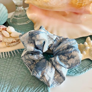 Marbled Blue and Silver Brocade Scrunchie