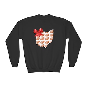 Youth Football sweatshirt for fall time, Girls crewneck with bow, Ohio football pullover