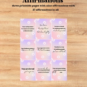 Kindness Affirmation Karten für Erwachsene, helle, bunte Gänseblümchen druckbare Ermutigungskarten, Worte der Inspiration, Dankbarkeit, Komplimente