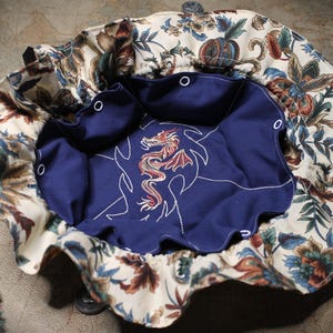 Embroidered Flare Dragon Dice Bag| Holds 6 Sets | Medium Size | DnD and Board Game Dice Bag | Unique Fabric Pattern | Dungeons and Dragons