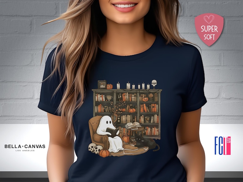 Retro Geister-Lese-Hemd, Bibliothekar-Halloween-Lehrer-Geschenk Navy
