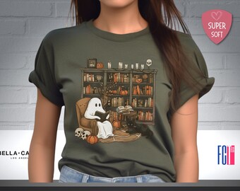Retro Ghost Reading Shirt, Librarian Halloween Teacher Gift