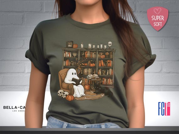 Retro Ghost Reading Shirt, Librarian Halloween Teacher Gift