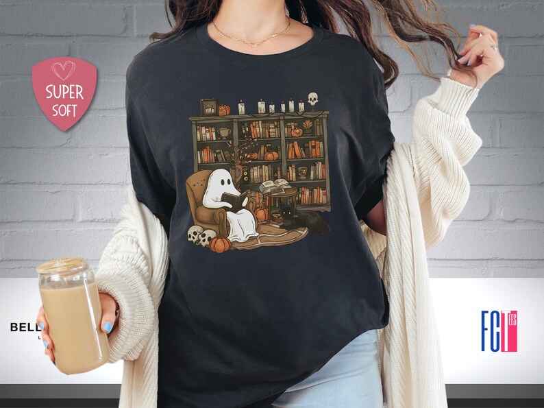 Retro Geister-Lese-Hemd, Bibliothekar-Halloween-Lehrer-Geschenk Dark Grey