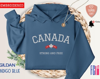 Gestickter Kanada Hoodie, Kanada stark und frei, Vintage Kanada Hoodie, Geschenk für Freund, Kanada Ästhetischer Rundhalsausschnitt, Gesticktes Geschenk