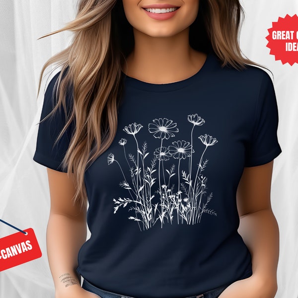 T-shirts minimalistes, T-shirts de printemps, cadeau floral pour maman, t-shirts graphiques de fleurs sauvages, chemises à fleurs pour femme, t-shirts esthétiques, cadeau pour elle