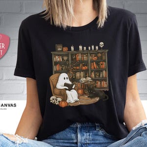 Retro Geister-Lese-Hemd, Bibliothekar-Halloween-Lehrer-Geschenk Black