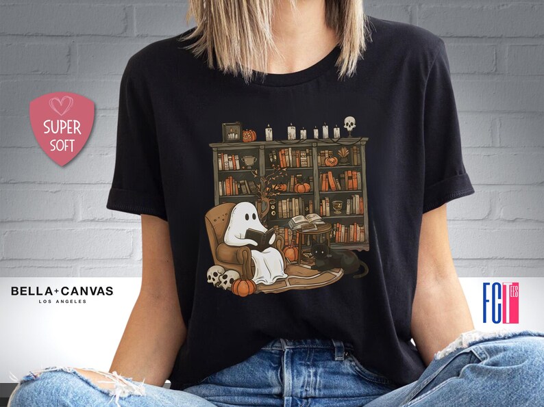 Retro Geister-Lese-Hemd, Bibliothekar-Halloween-Lehrer-Geschenk Black
