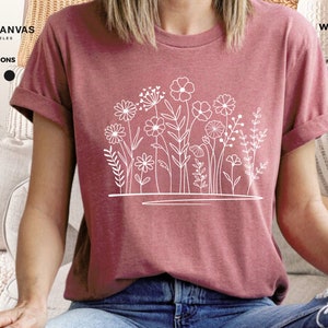 Minimalistisches Wildflower Graphic Tee - Florales Damenshirt