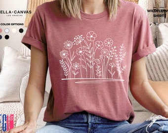 Minimalist Wildflower Graphic Tee - Floral Women's Shirt