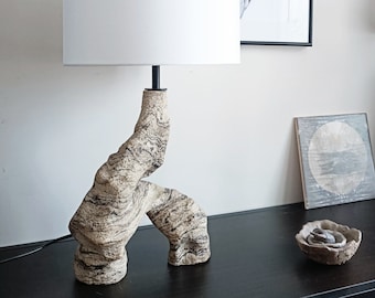 The Striding Stone Lamp – Hand-Built Ceramic Light, Neriage Technique, Abstract Figure Art