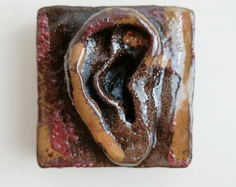 Ceramic ear wall hanging sculpture raku firing