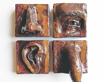 Ceramic nose wall hanging sculpture raku firing