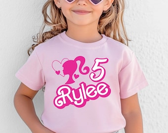 Custom Birthday Toddler & Youth Doll Theme Shirt Personalized Unisex Pink Party Tee Customizable Name and Age Fun Shirt for Custom Birthday