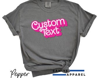 Comfort Colors Custom Text Doll Theme Shirt Personalized Unisex Pink Party Tee Customizable Name Fun Shirt for All Ages Custom Birthday Gift