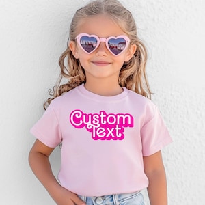 Custom Text Toddler & Youth Doll Theme Shirt Personalized Unisex Pink Party Tee Customizable Name Fun Tee for All Ages Custom Birthday Gift